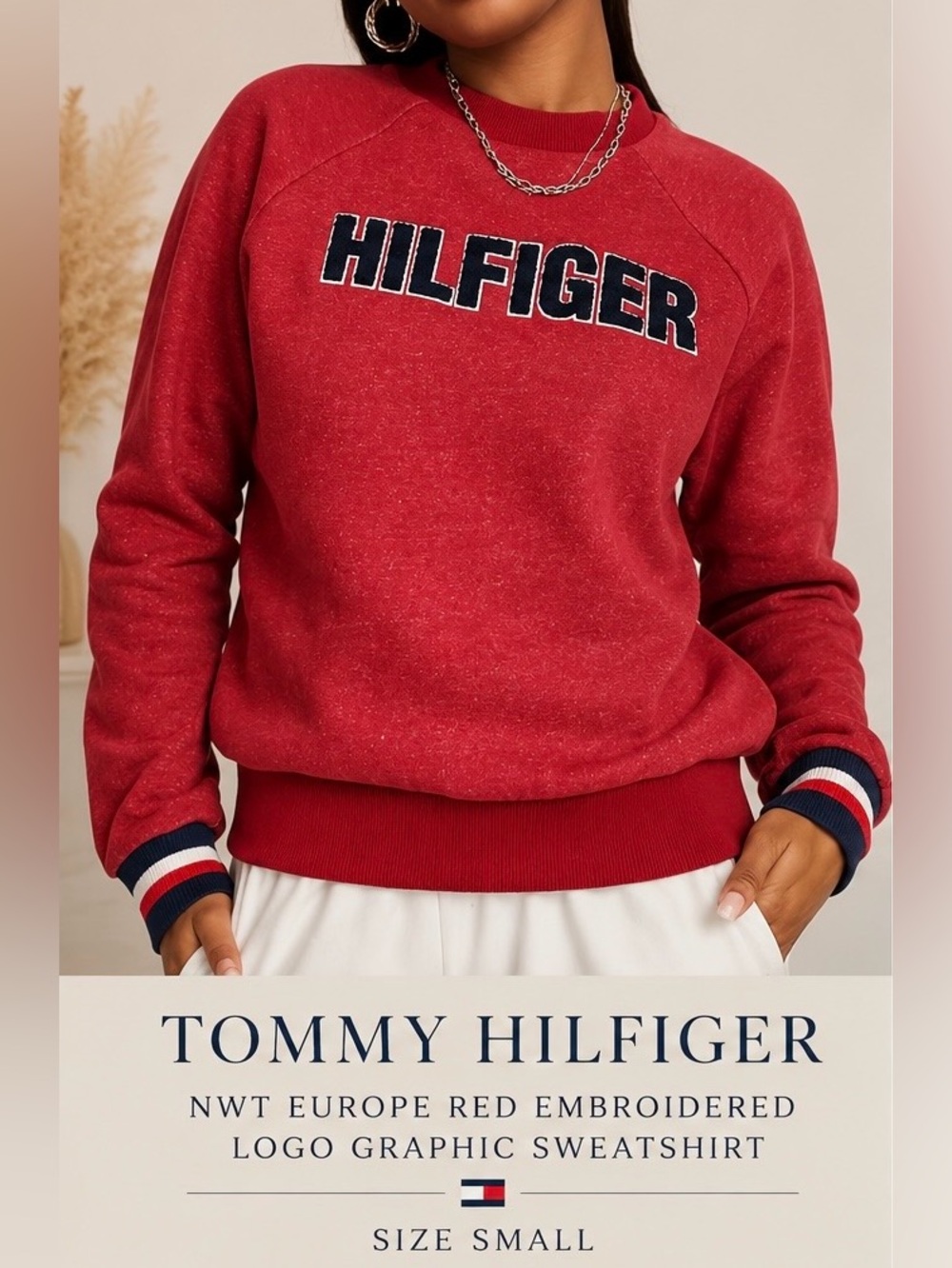 NWT Tommy Hilfiger Europe red embroidered logo graphic sweatshirt, Small
